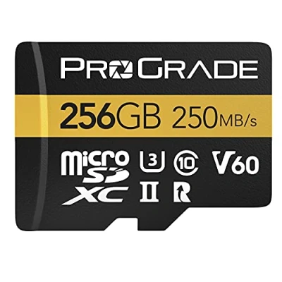 Afbeelding van microSD kaart V60 (256GB) getest op full size SD kaartapparaten tot 250 MB/s lezen, 130 schrijven door ProGrade Digital