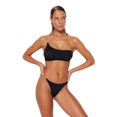 Afbeelding van Trendyol Zwart Braziliaans Bikinibroekje Met Ketting En Hoge Pijpen Tbess22Ba0046
