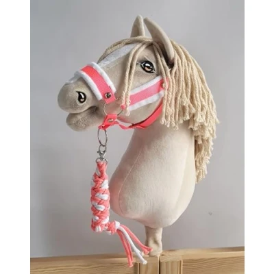 Afbeelding van Hobby Horse set: halster A3 met wit bont + koordsluiting neon pink/wit