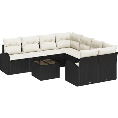 Afbeelding van vidaXL 9 delige Tuin Sofa Set met Kussens Zwart Poly Rattan