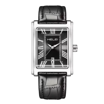 Afbeelding van Geduo Luxe HerenHorloge Polshorloge Heren Cadeau Horloge Geschenkdoos Zwarte Lederenband Mannen Zilver en Zwart Doos