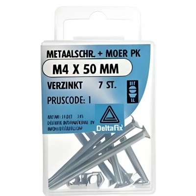 Afbeelding van Deltafix Metaalschroef verzinkt PK + Moer M4 x 50 mm 7 stuks