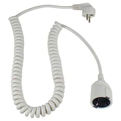 Afbeelding van as Schwabe Spiralleitung, 1m auf 2,5m dehnbares Spiral Kabel mit Schutzkontaktwickelstecker &amp; Schutzkontaktkupplung, 230 V, 16 A Verlängerungskabel, IP20, weiß, 70412
