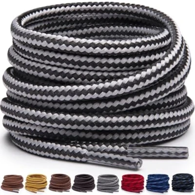 Afbeelding van Ronde Schoenveters Extra Sterke en Duurzame Veters voor Laarzen, Werkschoenen &amp; Wandelschoenen (Grijs/Zwart, 69 cm)