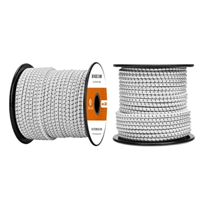 Afbeelding van Abma Cord Bungeekoord 4mm 20M Rubberen Touw Elastisch Koord Expandertouw Spankoord Elastiek voor Camping, Zeildoek, Aanhangwagen, Rugzak, Tentstok, Kajak Wit&amp;Zwart