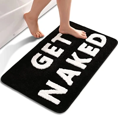 Afbeelding van QJHOMO Zwart en wit badkamertapijt leuke badmat antislip wasbaar zachte microvezel douchemat absorberend 50 x 80 cm