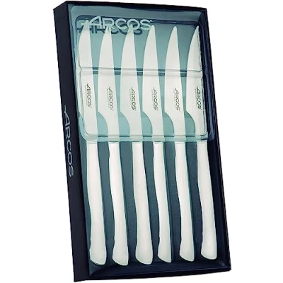 Afbeelding van Arcos Tafelmessen steakmessenset 6 stuks (6 messen) monoblok uit één stuk roestvrij staal kleur zilver