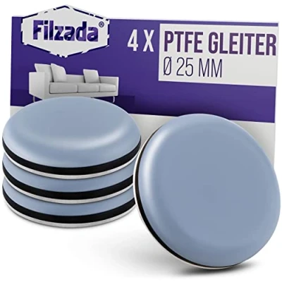 Afbeelding van Filzada® 4x zelfklevende Teflon glijders Ø 25 mm (rond) professionele meubelglijders/tapijtglijders PTFE (Teflon)
