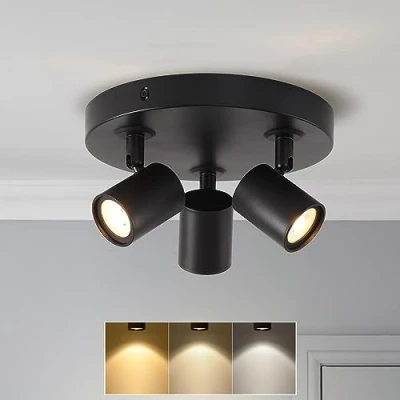 Afbeelding van ANWIO plafondlamp, 15 W, 3 led binnenverlichting, zwart, ronde voet, draaibare plafondspot (lamp inbegrepen). (EUCS LG11A)