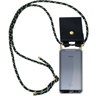 Afbeelding van Cadorabo Hoesje geschikt voor Huawei P9 in CAMOUFLAGE Silicone Mobiele telefoon ketting beschermhoes met gouden ringen, koordriem en afneembare etui