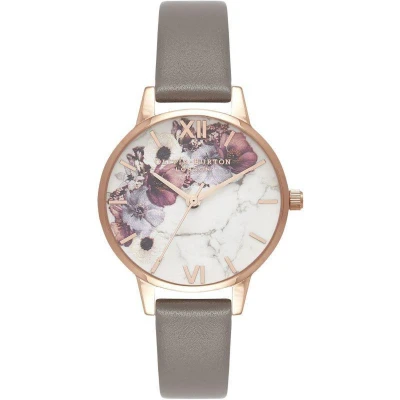 Afbeelding van Olivia Burton Marble Florals OB16MF08 Dameshorloge Grijs Rosegoud Lederen band 30 MM