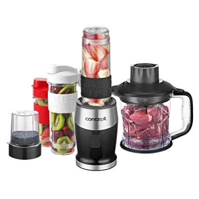 Afbeelding van CONCEPT Hausgeräte SM3390 Smoothie Mixer Fresh and Nutri, 1200 ml hakmolen, 3 Tritan drinkflessen, 700 W, zwart [energieklasse a]
