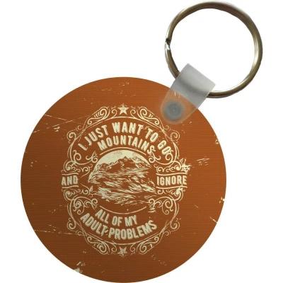 Afbeelding van Sleutelhanger Vintage Berg Tekst Plastic Rond Uitdeelcadeautjes Vaderdag cadeau Geschenk Cadeautje voor hem Tip Mannen
