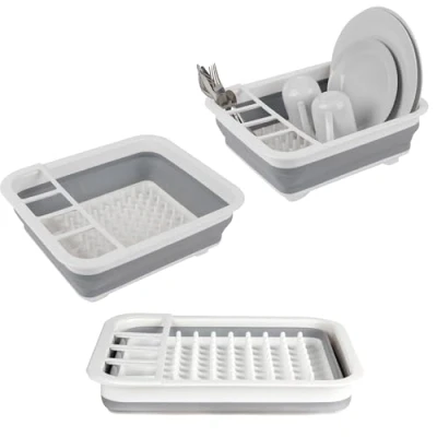 Afbeelding van Beldray LA031051 grijs opvouwbaar afdruiprek met bestekverdeler, perfect voor huiseigenaren of op de camping, breukbestendig, ruimtebesparend ontwerp