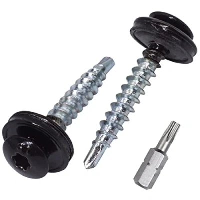 Afbeelding van SKIR&#039;CO (150 stuks) Metalen dakschroeven, 4,8 x 35 mm geschilderde zelfborende schroeven met EPDM ringen, Torx kop (Jet Black RAL 9005)