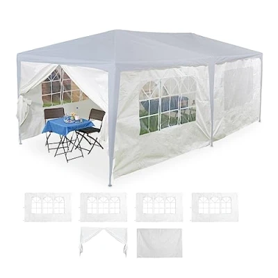 Afbeelding van Relaxdays zijwanden partytent, set van 6, zijkanten feesttent, waterdicht, 2x3 m, ramen en deur, PE, losse zeilen, wit