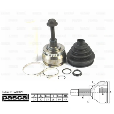 Afbeelding van Homokineet reparatie set, aandrijfas PASCAL G1W008PC