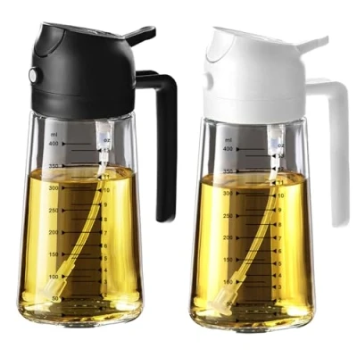 Afbeelding van TrendPlain 16oz Oliedispenser Fles voor Keuken 2 in 1 Olijfolie Dispenser en Oliesproeier 470ml Olie Sproeier Koken, Keuken, Salade, Barbecue Stks Zwart &amp; Wit