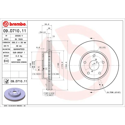 Afbeelding van BREMBO Remschijf SUBARU: Levorg I 294mm 28mm 5 interne ventilatie Gecoat 09.D710.11 26300AL000 Remschijven