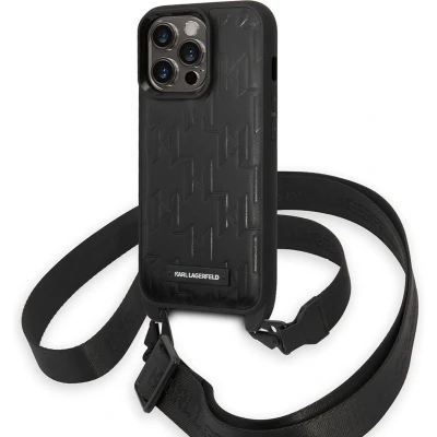Afbeelding van iPhone 14 Pro Backcase hoesje Karl Lagerfeld Effen Zwart Kunstleer