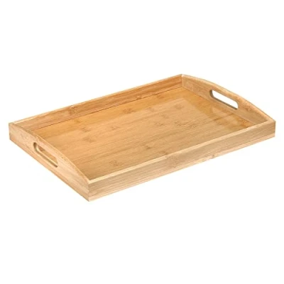 Afbeelding van Bamboe dienblad met handgrepen, houten dienblad, keukenblad, serveerplank, ontbijtdienblad voor ontbijt, thee, salontafel, keuken, decoratief bed (40 x 28 3 cm)