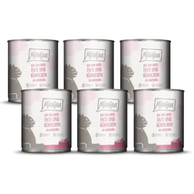 Afbeelding van MjAMjAM Premium natvoer voor katten DUO van malse eend &amp; sappige kip op wortel, pak 6 (6 x 800 g), graanvrij met extra vlees