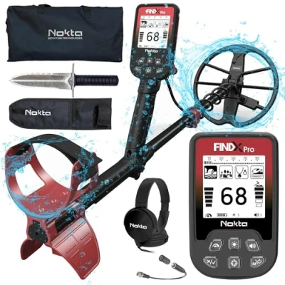 Afbeelding van Nokta FINDX PRO metaaldetector voor volwassenen, professionele volledig waterdichte goud, pinpoint, USB oplaadbaar, verlicht LCD scherm (complete set met hoofdtelefoon, draagtas,