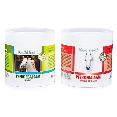 Afbeelding van Kräuterhof® paardenbalsem set (1 x verwarmend en 1 koelend) 500 ml blikjes met aluminiumfolie verzegeld