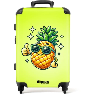Afbeelding van NoBoringSuitcases.com® Kinderkoffer groot Kindertrolley koffer Ananas Gezicht Groen Rolkoffer lichtgewicht Reiskoffer met 4 wielen Grote trolley XL 20 kg bagage