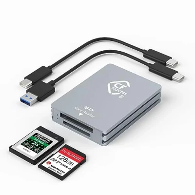 Afbeelding van CFexpress Type B/SD Dual Slot Kaartlezer USB C, 3.2 Gen 2 10Gpbs, Compatibel met B Kaart/SD Geheugenkaart, Aluminium Kaartadapter C naar C/USB A Kabel