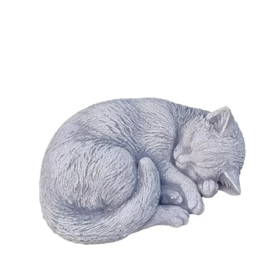 Afbeelding van gartendekoparadies.de Slapende kat, stenen figuur, H. 11 cm, 4,5 kg, grijs, vorstbestendig gegoten steen voor buiten