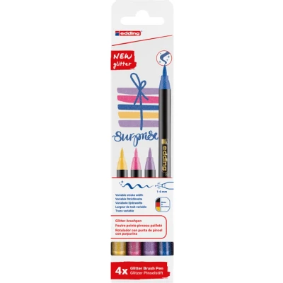 Afbeelding van Edding glitter brushpen e 1340, assorti, set van 4 stuks