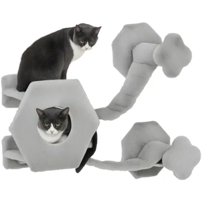 Afbeelding van PawHut Katten Klimmuur Spaanplaat 154L x 30B 38H cm Lichtgrijs