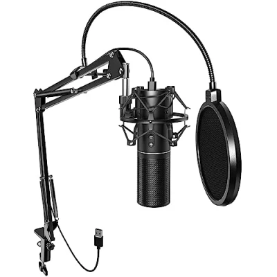 Afbeelding van Tonor USB gamingmicrofoon, pc, podcast, condensator microfoonkit, nierkarakteristiek met armstandaard, popbescherming, brodcasting microfoon voor streaming opname, YouTube Twitch PS4/5, Q9 Nieuw Model