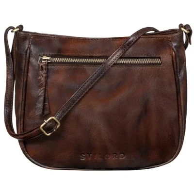 Afbeelding van STILORD &#039;Samira&#039; handtas leder vrouwen te dragen Vintage schoudertas voor dames avondtas Elegant echt lederen tas, Kleur:azorra bruin