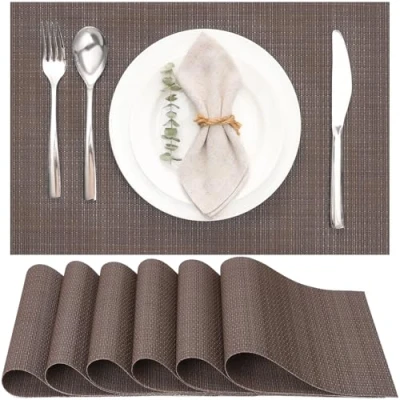 Afbeelding van Myir JUN Placemats Set van 6, Vinyl Geweven Wasbaar Hittebestendige Antislip Geschikt voor Keuken Familie Restaurant Koffiebar (Cafe)