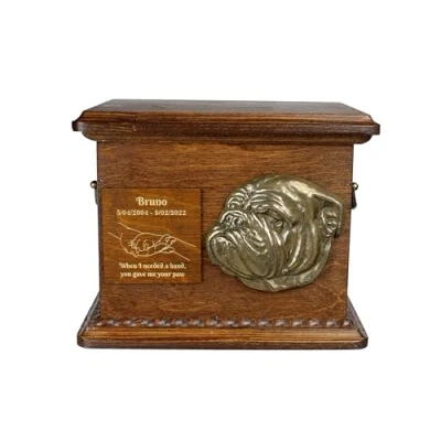 Afbeelding van Art Dog Urn voor hondenas Handgemaakt gedenkteken met reliëf, gepersonaliseerde gravure en koudgegoten bronzen buste 8,3x11,4x8,7 Engelse Bulldog II