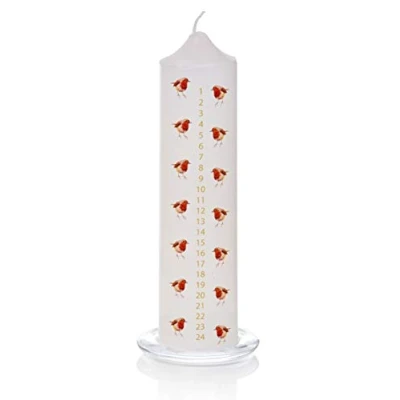 Afbeelding van Premier Wax Advent kaars met glazen standaard robins (crème)