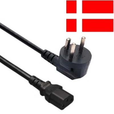 Afbeelding van Apparaatsnoer met rechte C13 plug en haakse type K stekker (Denemarken) 3x 1,00mm / zwart 2,5 meter