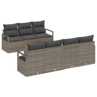 Afbeelding van vidaXL 8 delige Tuin Sofa Set met Kussens Grijs Poly Rattan Acacia