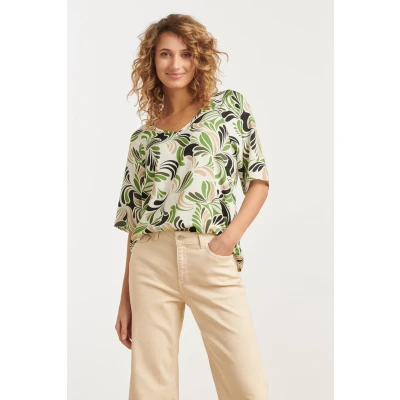 Afbeelding van Smashed Lemon 25154 Witte Top Met Grafisch Print In Zand, Zwart En L
