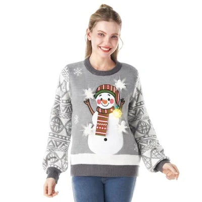 Afbeelding van JOYIN Kerstmis vrouwen sneeuwpop grijs lelijke trui en gloeilamp noviteit LED been laag up lange levensduur tint, grijs, M