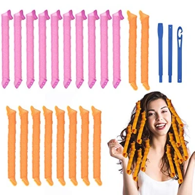 Afbeelding van URAQT Haarkrulspelden Styling Kit, 20 Stks Warmteloose Spiraalvormige Krulspelden, Wave Stijl Haarrollen met Haken, DIY Kapsel Gereedschap voor Vrouwen Meisjes (55cm)