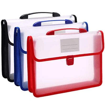 Afbeelding van 3 stuks A4 Popper Portemonnee Plastic Map Poly Zakken Envelop, Uitbreidende Bestandsmappen met Knop &amp; Draagbare Handvat, Waterdichte Document Organizer Visitekaartje, Premium File Pouch voor School