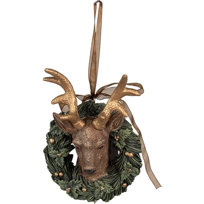 Afbeelding van Clayre &amp; Eef Kersthanger Hert 11 cm Groen Polyresin Kerstboomversiering