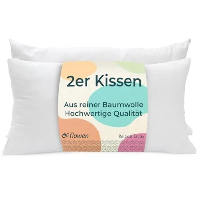 Afbeelding van Kussen voor bed 40 x 60 cm, hoofdkussen, set van 2 binnenkussens, hypoallergeen, anti mijt, zachte kussenvulling met kussensloop, katoen en polyester, afneembaar wasbaar slaapkussen thuis /