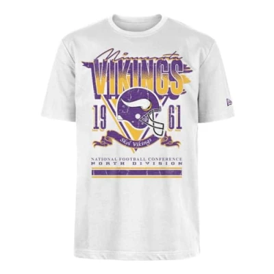 Afbeelding van MINNESOTA VIKINGS New Era Cap NFL Oversized T shirt Screent Print Distressed Team Graphic Wit Unisex
