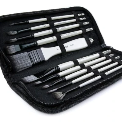 Afbeelding van Artify schilderkwastenset 10 delig, kwastenset met draagtas, kleurpenseelset ideaal voor acryl , olie aquarel en plakkaatverfschilderijen wit