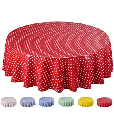 Afbeelding van Home Direct Wasdoek tafelkleed, afwasbaar, rond, 160 cm, kleine stippen, rood