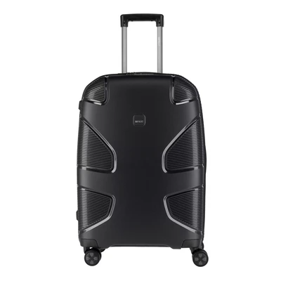 Afbeelding van IMPACKT IP1 koffer met 4 wielen van gerecycled materiaal, duurzame reiskoffer verwisselbare klikwielen, Lava Black, 67 cm (Größe M), Casual
